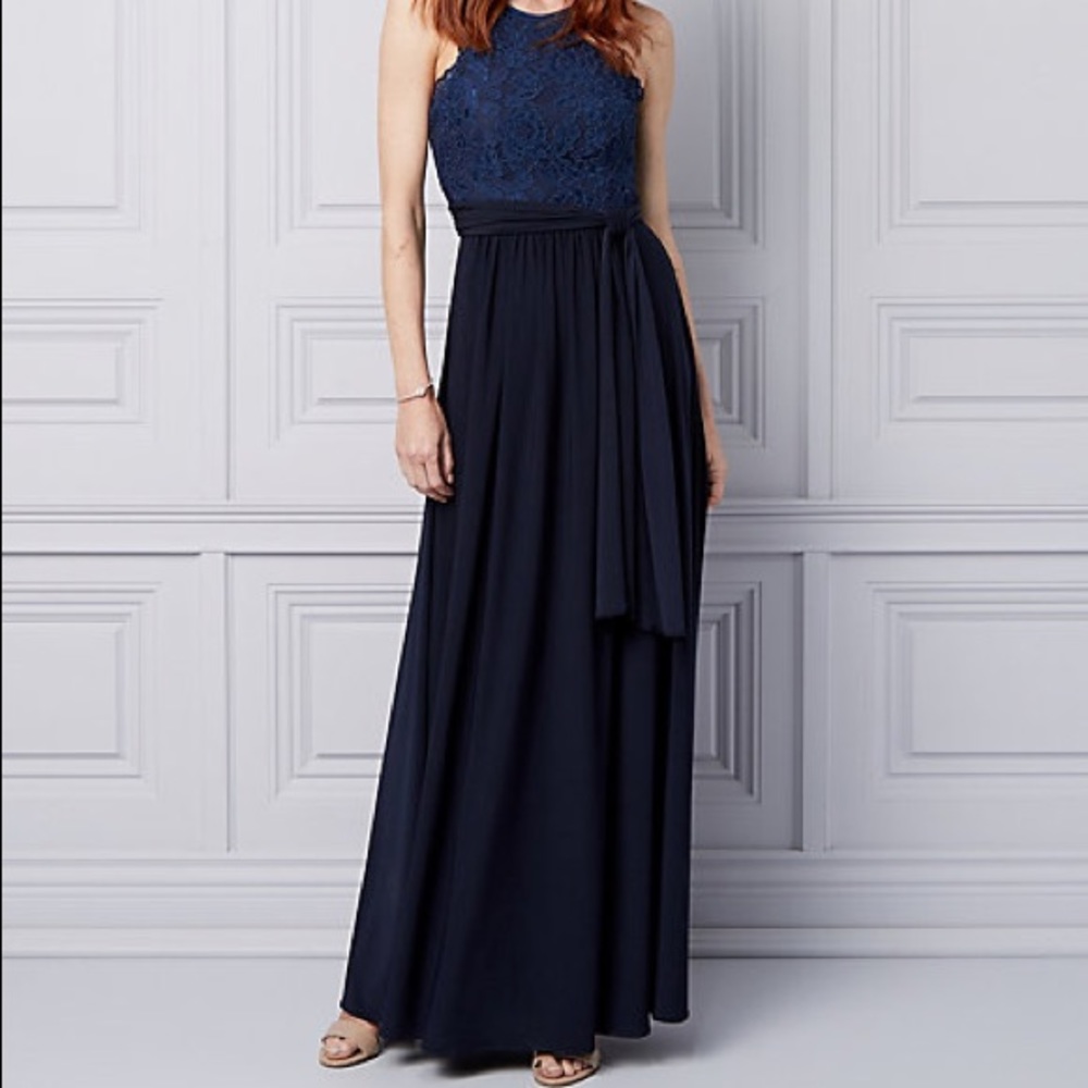 le chateau lace and knit halter gown - Picture 1 of 5
